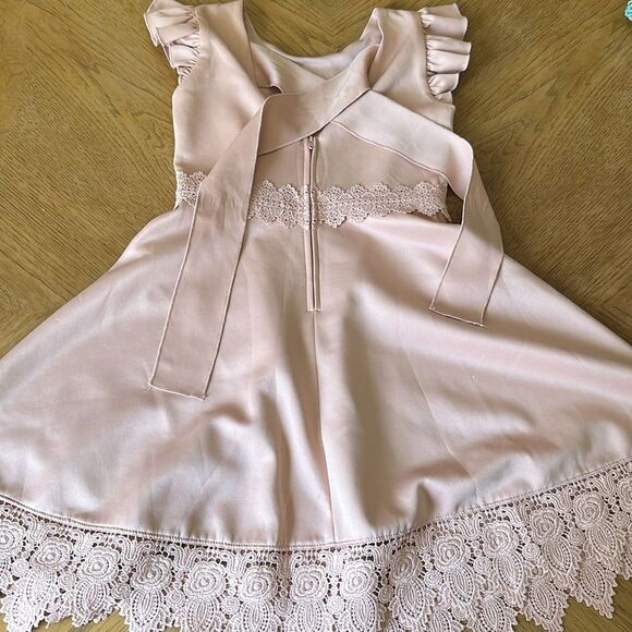 Pink Mauve Lace Trim Tieback Kids Dress Size 10 Easter Spring - Picture 8 of 8